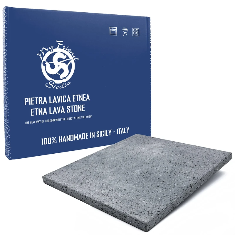 Natural ETNA Lava Stone - for Cooking Pizza and Bread - Refractory Plate for Kitchen Oven OR Barbecue - Made in Italy Sicily