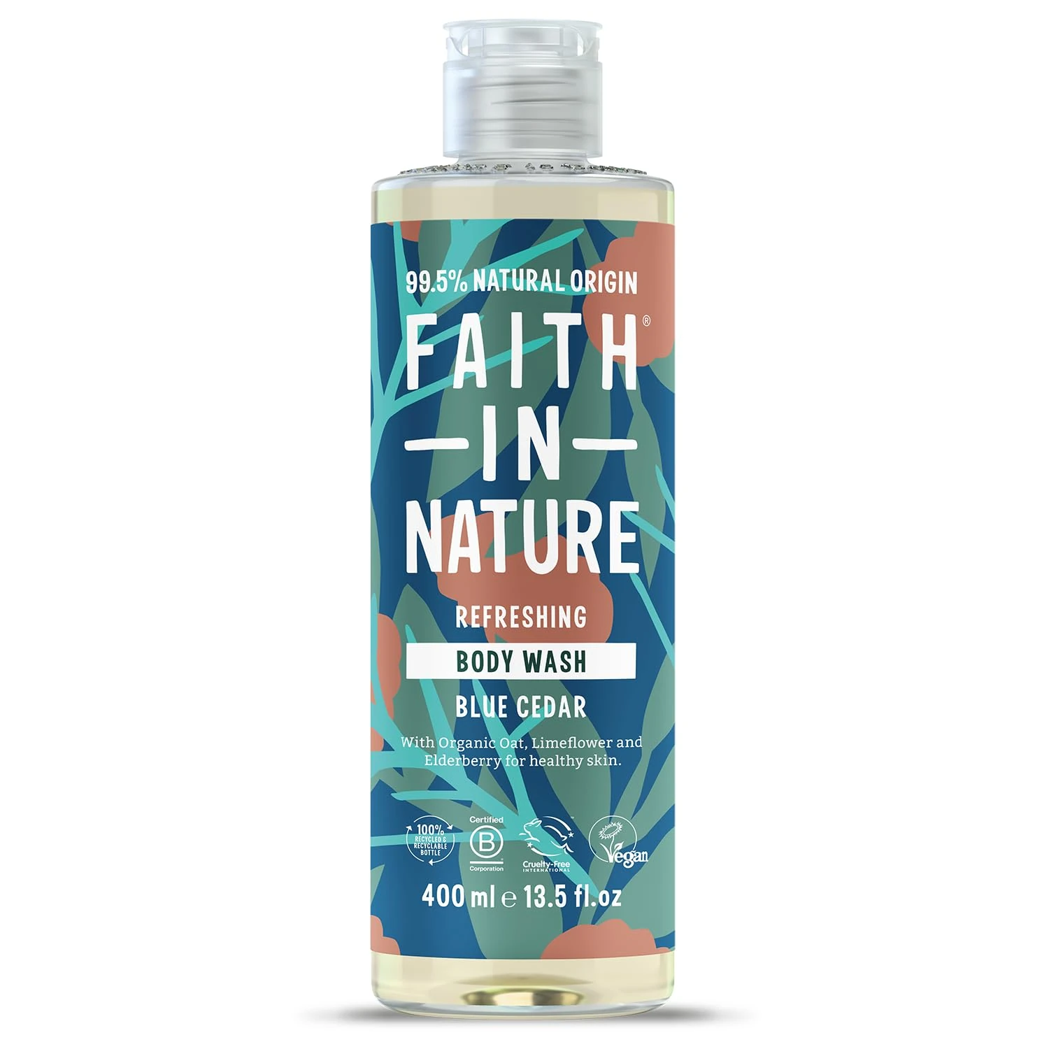 Faith In Nature Natural Blue Cedar Body Wash, Refreshing Shower Gel, Vegan and Cruelty Free, No SLS or Parabens, 400 ml
