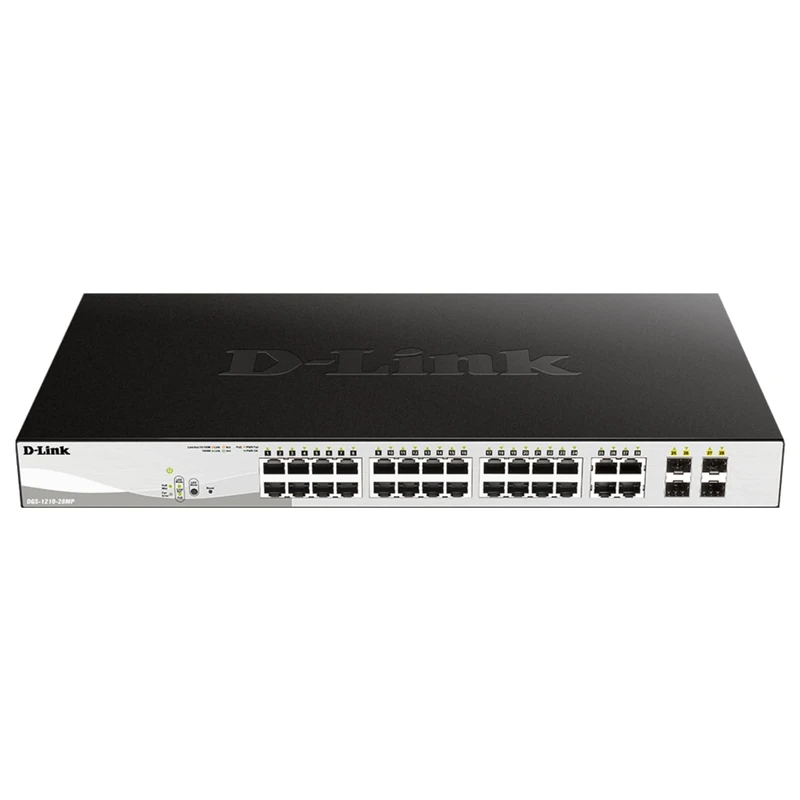 D-Link DGS-1210-28MP 28-Port Gigabit Smart Managed PoE Switch, 4 x Gigabit GbE/SFP Combo Ports, Enhanced L2 Switching and Security Features, L2+ Static Routing, 370 W PoE Budget, Black