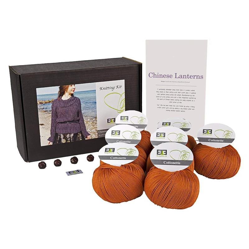 DesignEtte Knitting Kit Chinese Lanterns 100 Percent Mercerized Burnt Orange Egyptian Yarn Cotton Medium-Large No-s-9114 - Image 1