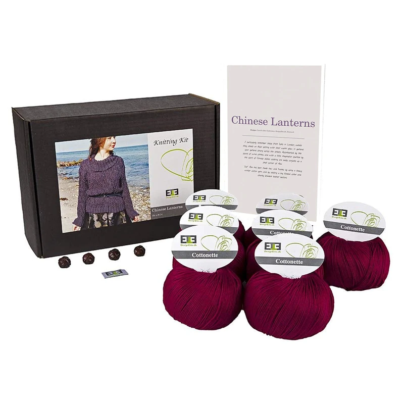 DesignEtte Knitting Kit Chinese Lanterns 100 Percent Mercerized Egyptian Yarn Cotton X-Large-3X-Large No-s-9114, Dark Red, XL-3XL