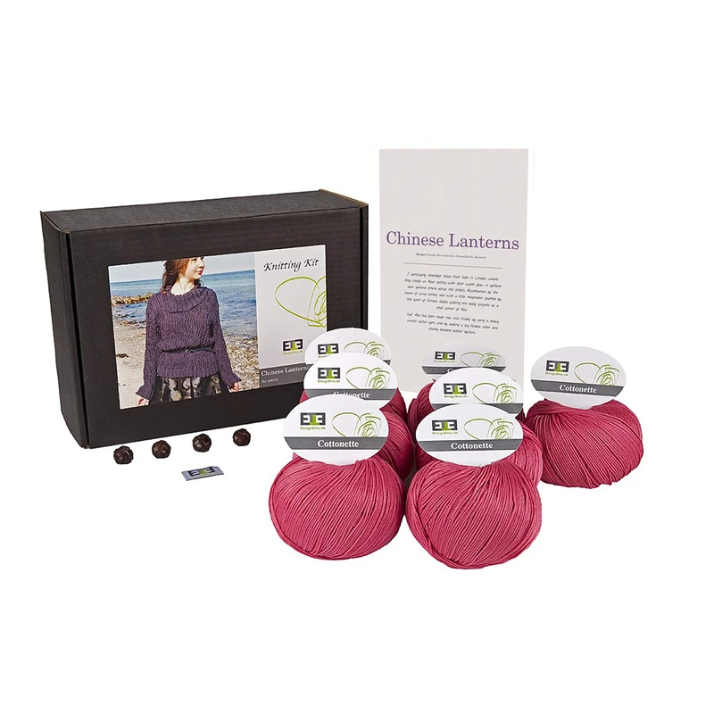 DesignEtte Knitting Kit Chinese Lanterns 100 Percent Mercerized Rose Egyptian Yarn Cotton Medium-Large No-s-9114