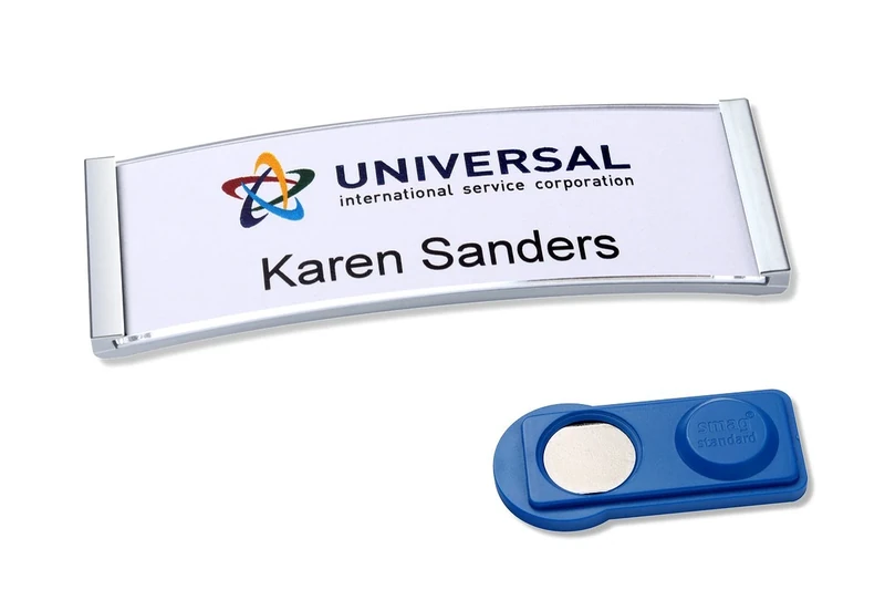 Badgepoint Polar 20 Name Plate Complete Set, 20 Plates Including Printing Sheet and templates for PC, 68 mm x 22 mm, writable, Magnetic Name Tags for Clothing, Slip-Proof, Matte Stainless Steel