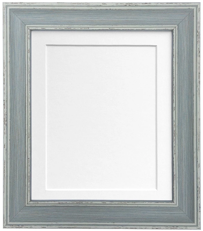FRAMES BY POST scandi Distressed Blue Picture Photo frame with White Mount and Backing Board 40 x 40 cm For Image size 12 x 12 inch