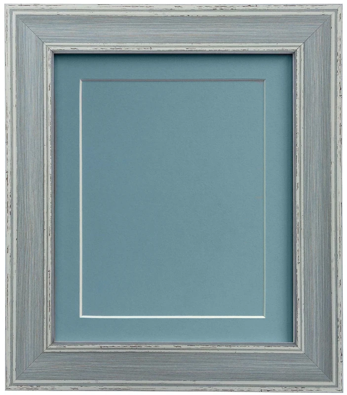 scandi Distressed Blue Picture Photo frame with Blue Mount and Backing Board 20 x 16 For Image size A3