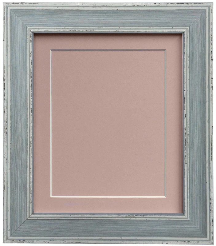 scandi Distressed Blue Picture Photo frame with Pink Mount and Backing Board 40 x 50 cm For Image size 15 x 10 inch