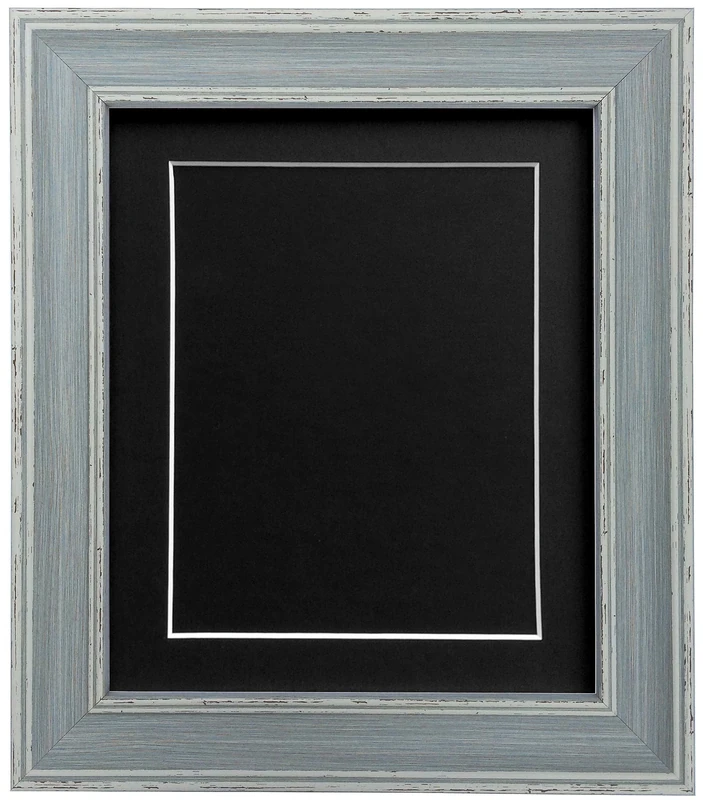 scandi Distressed Blue Picture Photo frame with Black Mount and Backing Board 30 x 20 inch For Image size A2