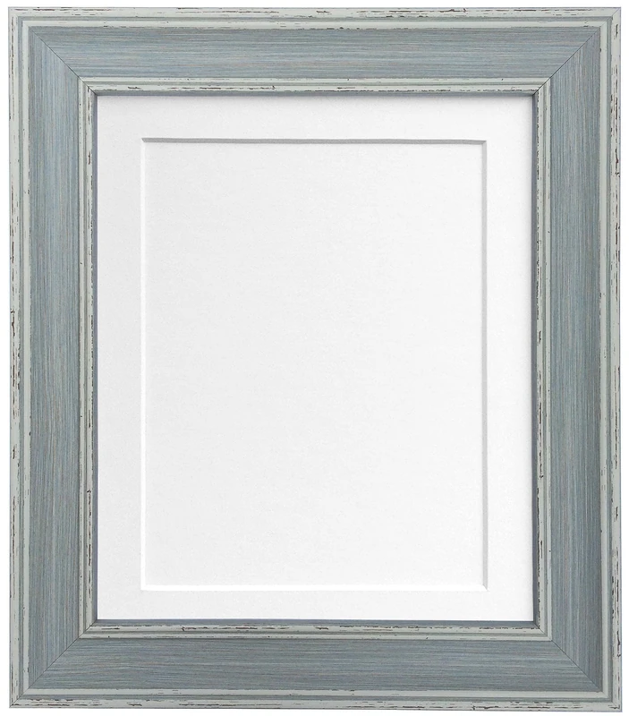 FRAMES BY POST scandi Distressed Blue Picture Photo frame with White Mount and Backing Board 45 x 30 cm For Image size 14 x 8 inch