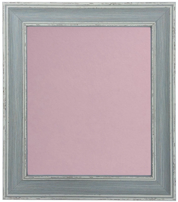 Scandi Distressed Blue Picture Photo Frame with Pink Backing Board 20 x 16 inch (Plastic Glass) - Image 1