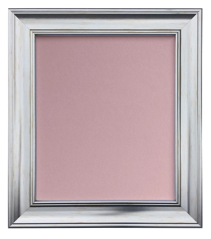 Scandi Distressed Pale Grey Photo Picture Frame with Pink Backing Board 20 x 16 (Plastic Glass)