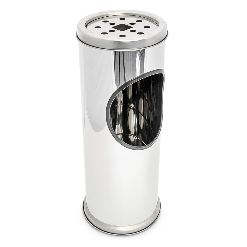 Relaxdays Standing Ashtray Stainless Steel Metal Ash Tray with Bin Container Trash Garbage Rubbish 37 cm Tall