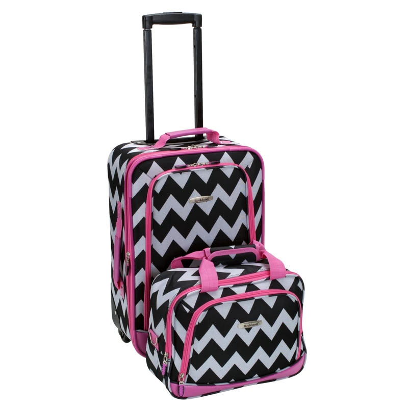 Rockland Fashion Softside Expandable Upright Luggage Set, Pink Chevron, 2-Piece Set (14/19), Fashion Softside Expandable Upright Luggage Set