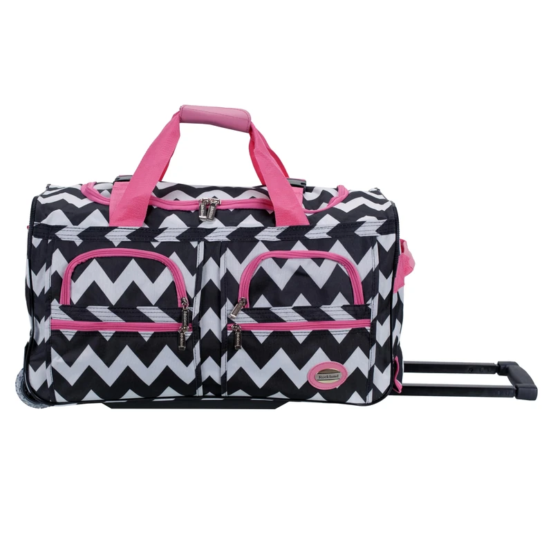 Rockland 22 Inch Rolling Carry On Duffle Bag, Pink Chevron, One Size