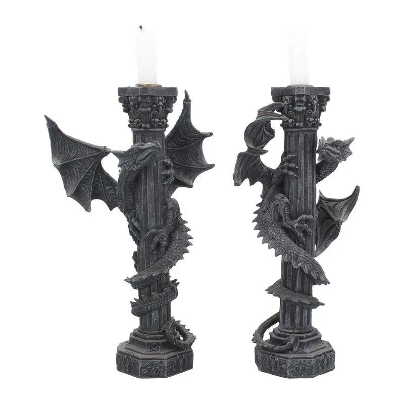 Nemesis Now Guardians of The Light Candle Holders, 28cm, (Set of 2), Black