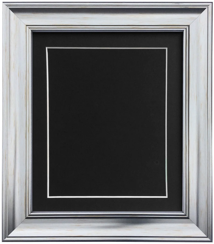 Scandi Vintage Silver Photo Frame with Black Mount and backing board 18 x 12 For Image size 14 x 8