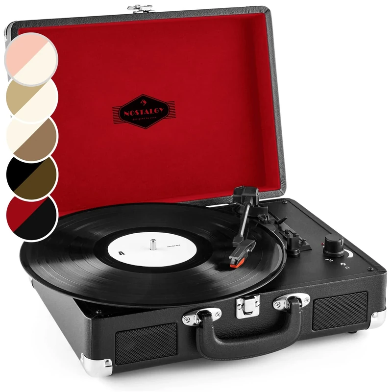 AUNA Peggy Sue - Record Player, Vinyl Player with Belt Drive, Turntable, Stereo Speakers, USB-Midi-Port, Playback & Digitization, Vol. control, RCA Line-out, Carrying Handle, Retro Design, Black