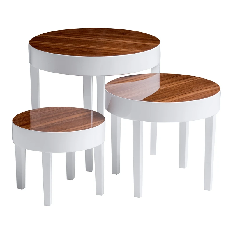 Premier Housewares Pear Wood High Gloss Table - Set of 3, White