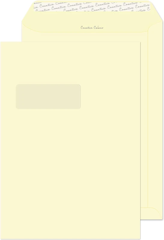 Blake Creative Colour C4 229 x 324 mm 120 gsm Pocket Peel and Seal Window Envelopes (954W) Vanilla Ice Cream - Pack of 250