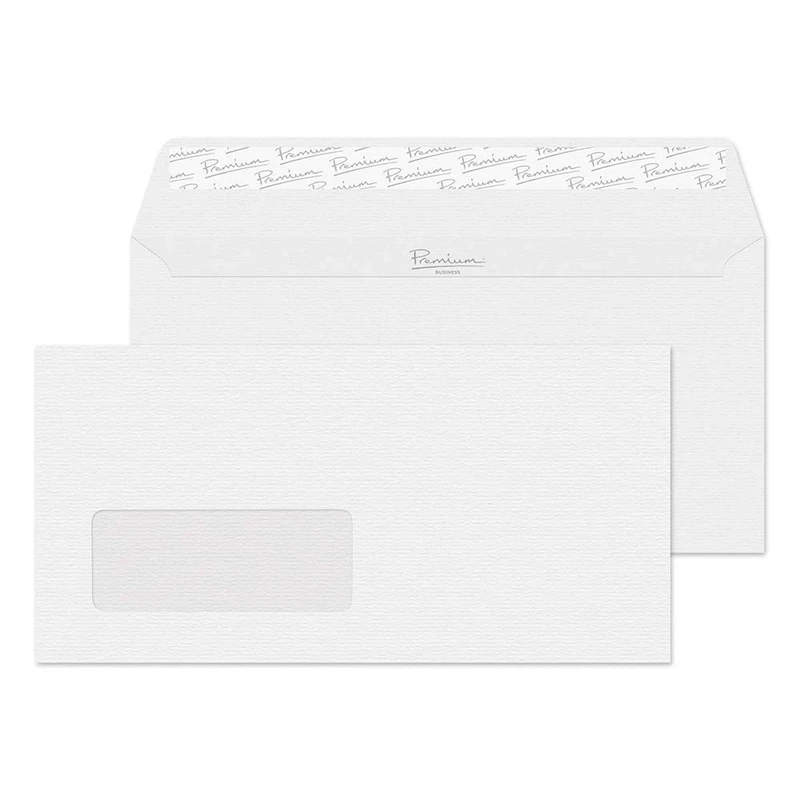 Blake Premium Business DL 110 x 220 mm 120 gsm Peel and Seal Window Wallet Envelopes (91884) Diamond White Laid - Pack of 500