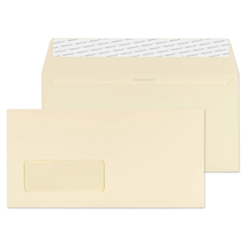 Blake Business DL 110 x 220 mm 120 gsm Peel & Seal Wallet Window Envelopes (61884) Cream Wove - Pack of 500