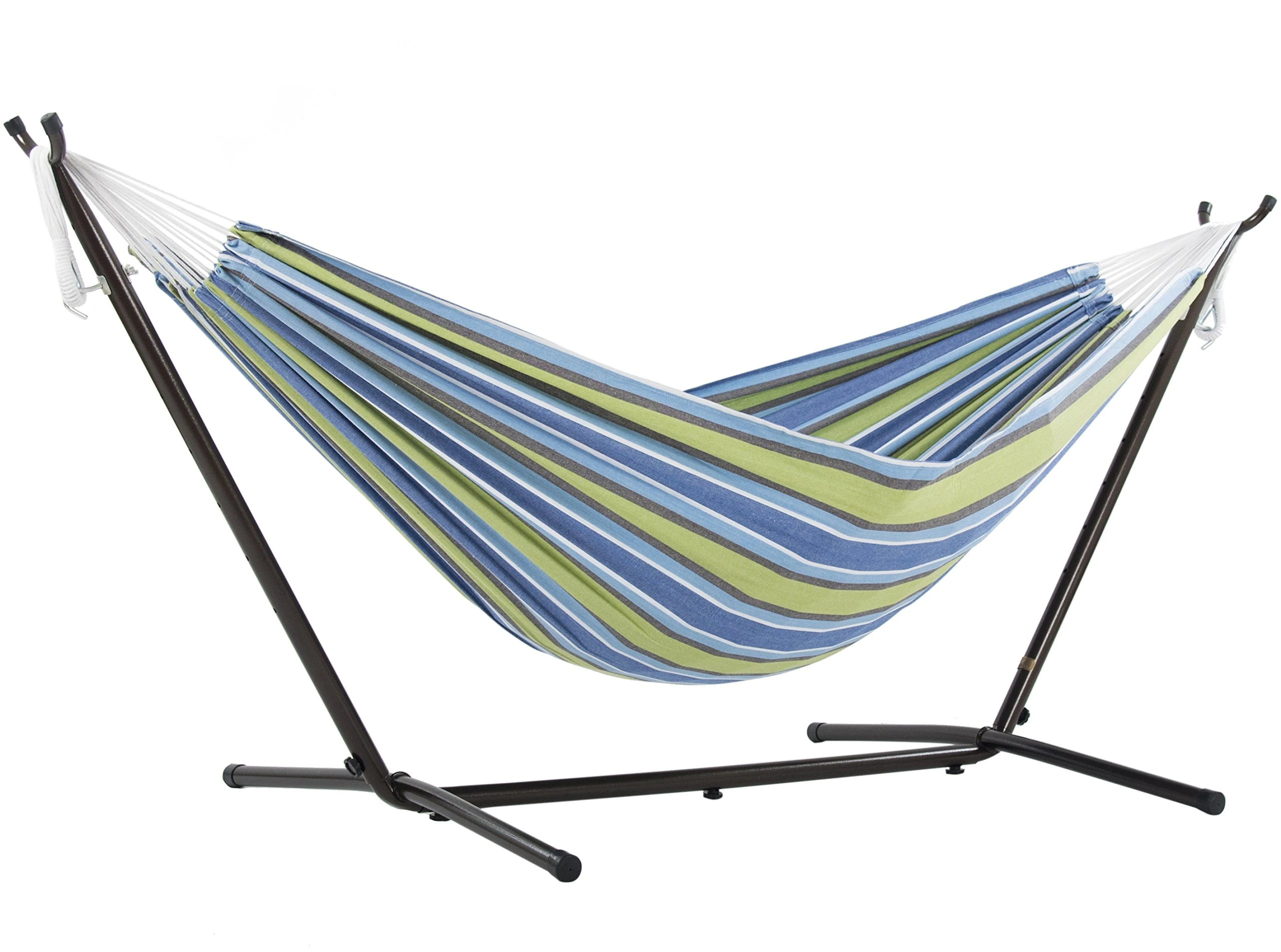 Vivere UHSDO8-24 Double Cotton Hammock with Space-Saving Steel Stand Including Carrying Bag, Oasis