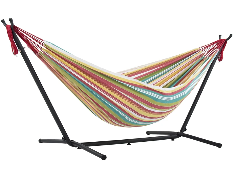 Vivere UHSDO8-26 Double Cotton Hammock with Space-Saving Steel Stand Including Carrying Bag, Salsa