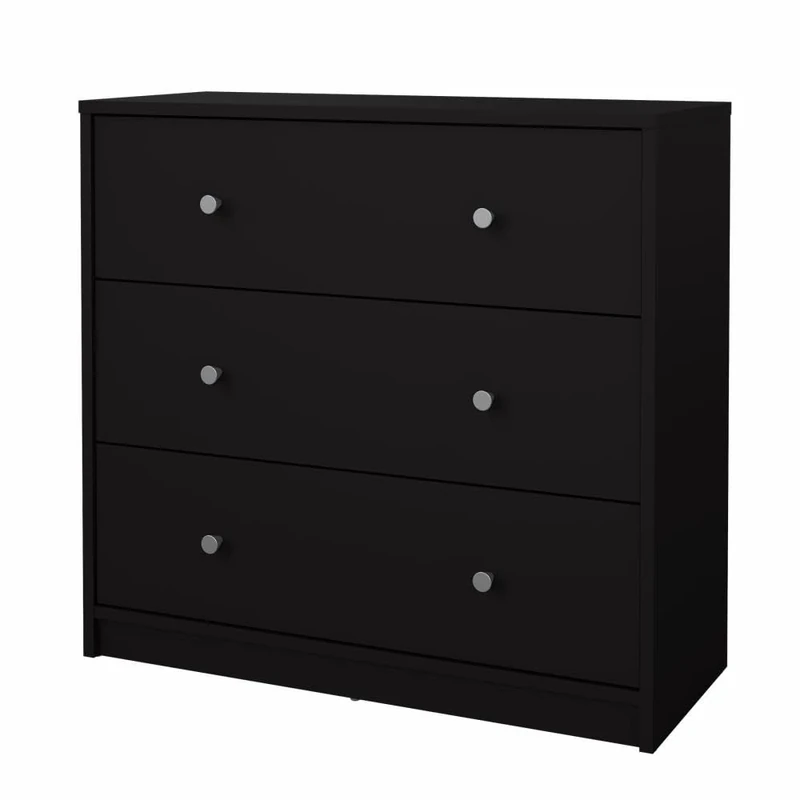 Tvilum Chest of Drawers with 3 Drawers, Black, 72.4 x 68.3 x 30.1 cm