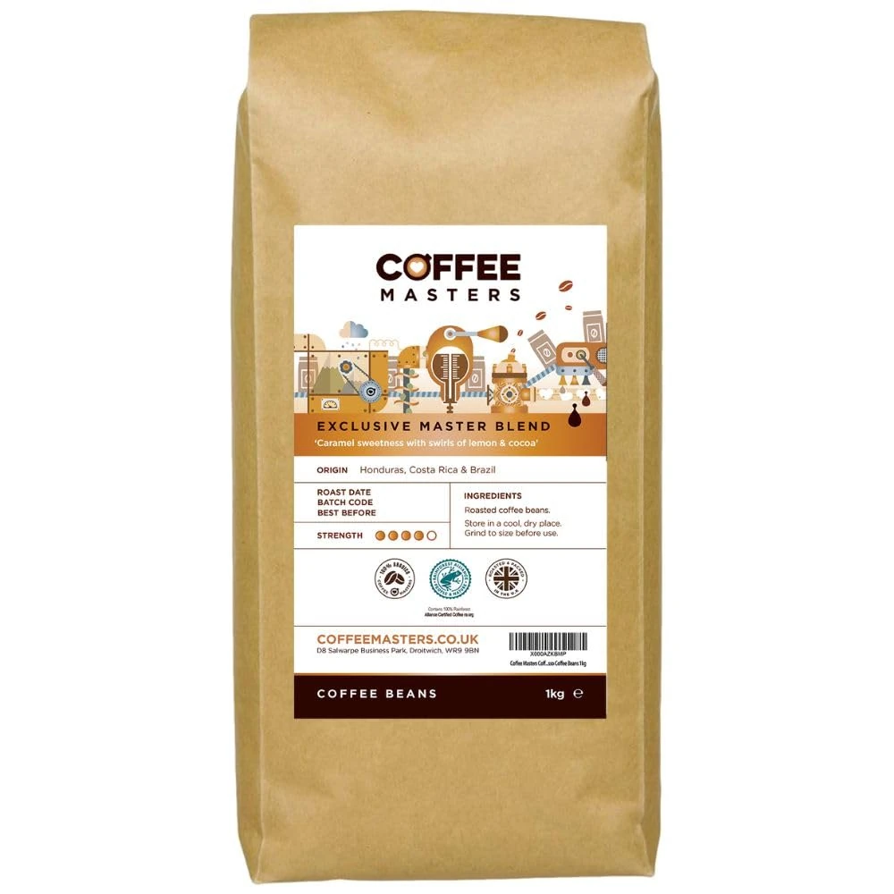 Coffee Masters Coffee Beans 1kg Exclusive Master Blend - 100% Arabica, Medium Dark Roasted Whole Bean Ideal for Espresso Machines