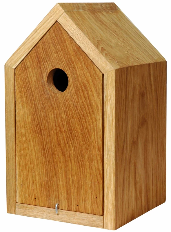 46760e Luxury Birdhouse Nesting Box with Pitched Roof and Pull-Out Body Made of Oiled Oak Wood