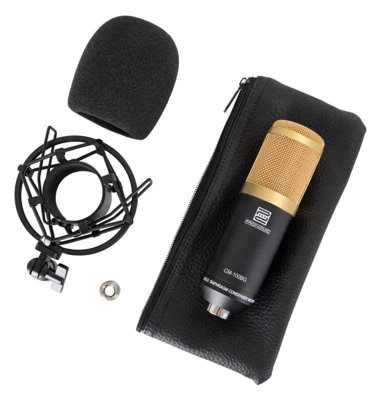 Pronomic CM-100BG Large-Diaphragm Studio Microphone with Shouck Mount and Windscreen, Black
