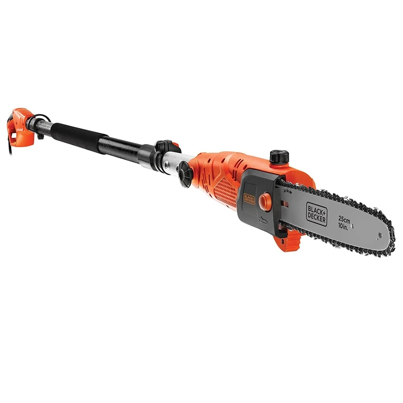 BLACK+DECKER Pole Saw, 800W, Corded, 25cm Pole Length, Pivoting Head, Up to 25cm Cutting Width, Chain Brake Safety System, Easy Fill Oil System, PS7525-GB