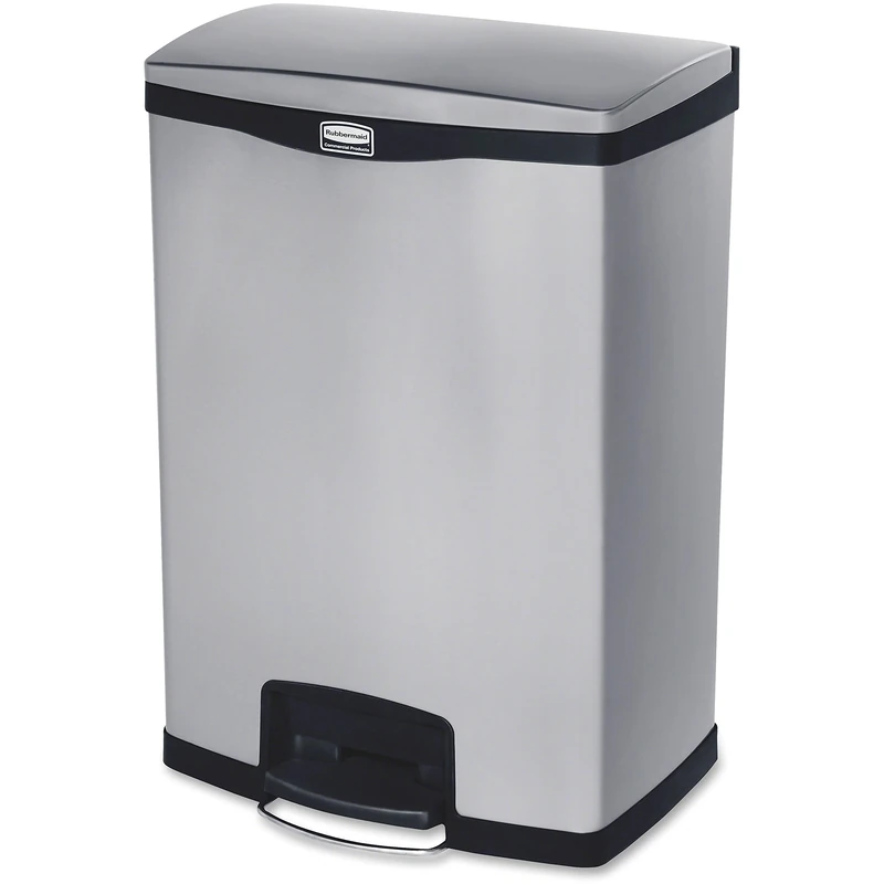 Rubbermaid Commercial Products Slim Jim Step-on Metal Front Step Waste Receptacle Bin 90 Litre Black 1901999