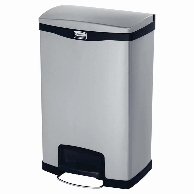 Rubbermaid Commercial Products Slim Jim Step-on Metal Front Step Waste Receptacle Bin 50 Litre Black 1901992