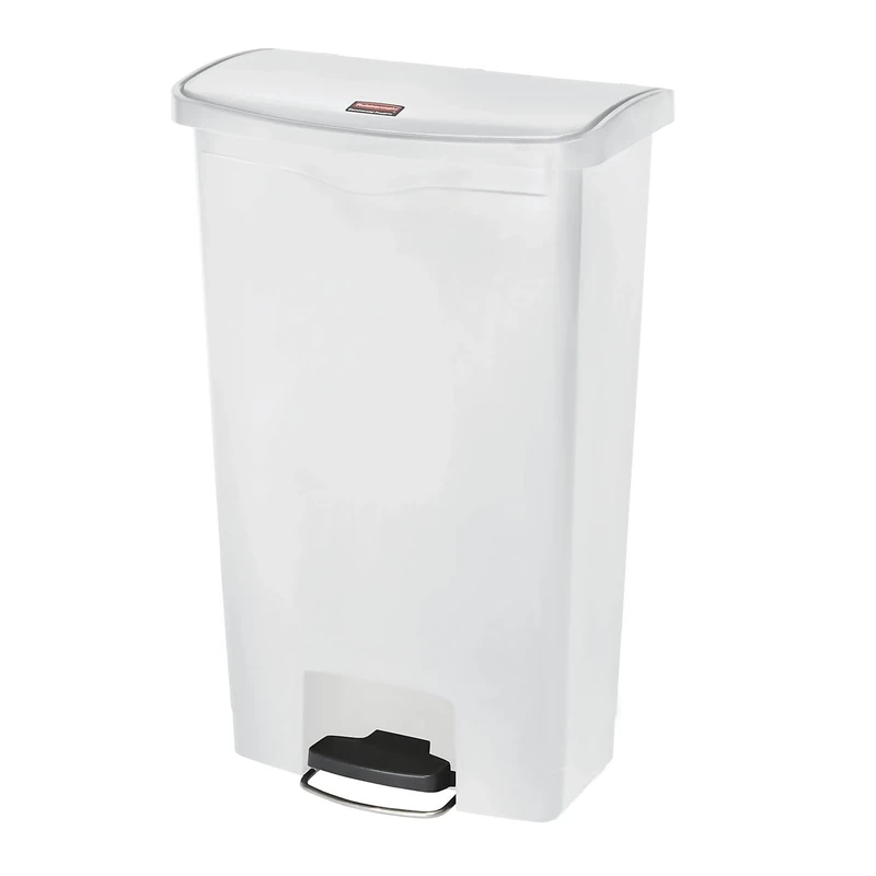 Rubbermaid Commercial Products Slim Jim Step-on Resin Front Step Waste Receptacle Bin 68 Litre White 1883559