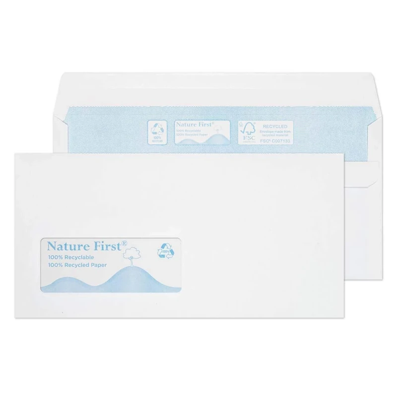 Blake Environmental - Biodegradable & Recycled Window Envelopes DL (110 x 220mm) - Pack of 1000 - Premium 90GSM - FSC Certified - Self Seal White Envelopes - Stationery & Business Supplies (RN17884)