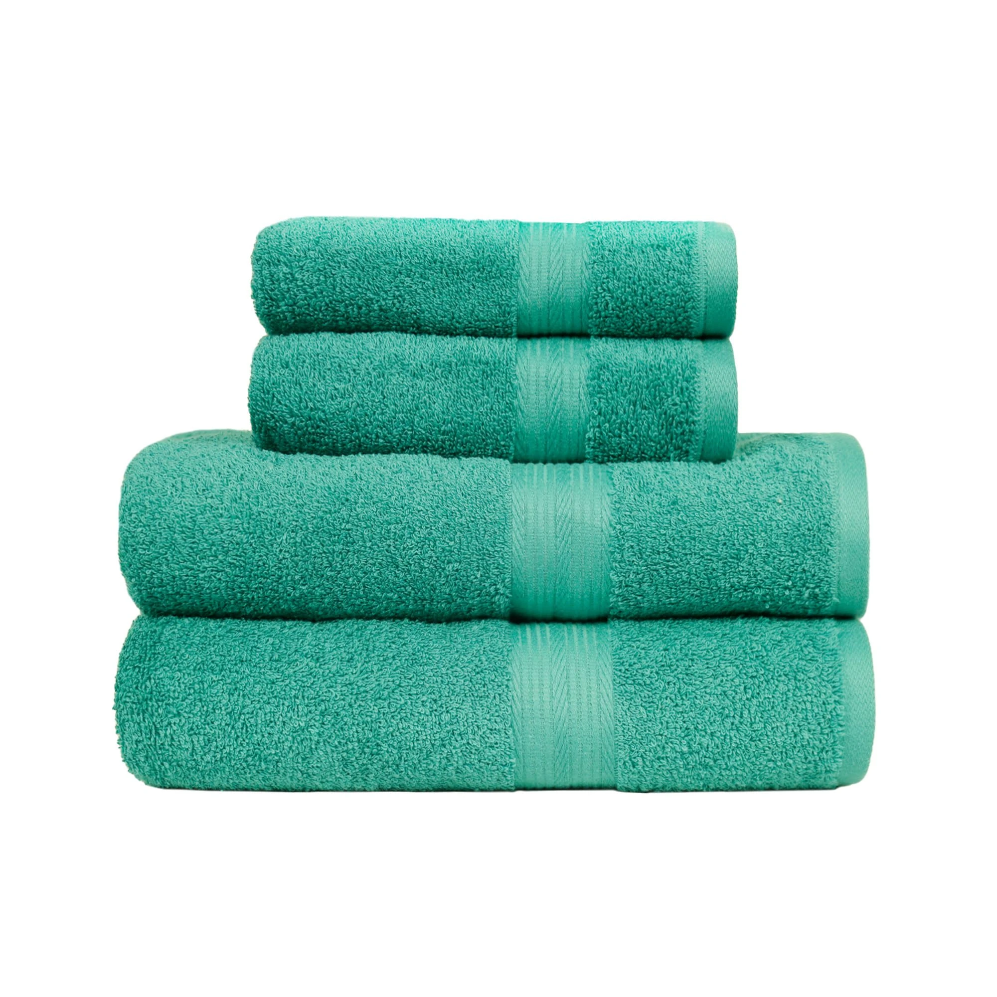 Amazon Basics 4 Piece Fade resistant bath towel set for bathroom, 100% Cotton soft and absorbent, 2 Bath + 2 Hand Towels, Teal