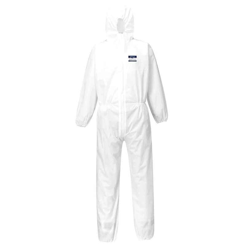 Portwest ST30 BizTex SMS Coverall Type 5/6 Breathable Lightweight Protective Suit Anti-Static Elasticated Hood & Cuffs Durable Workwear for Hazardous Environments, White, XL