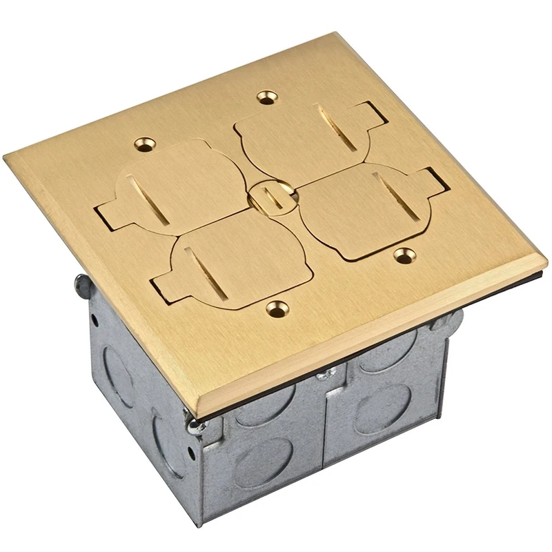 TOPGREENER 705549-D-C Floor Box Kit, 2 Gang 20A Tamper/Weather Resistant Duplex Receptacle, Datacom Ports, UL Listed - Brass