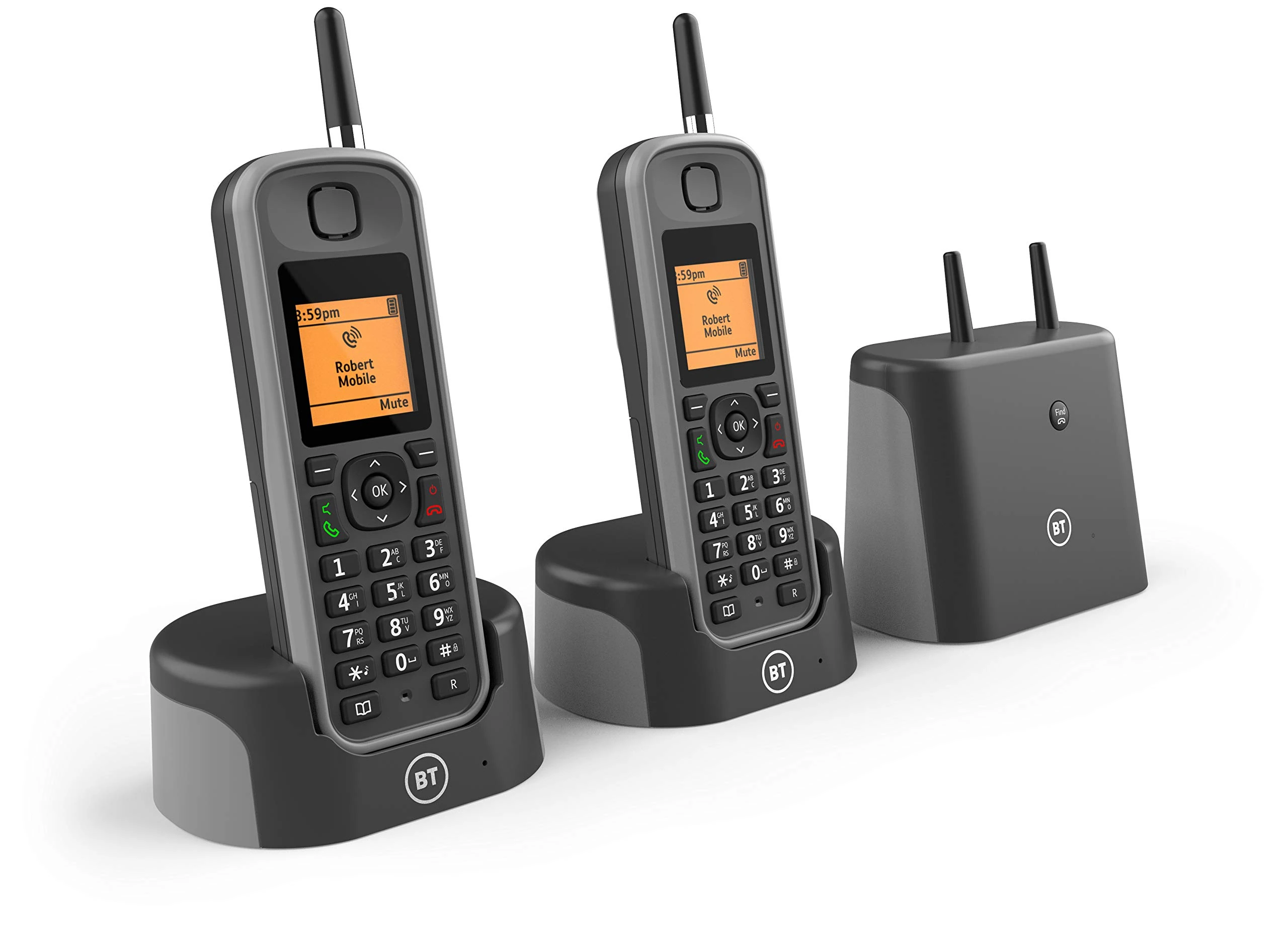 BT Elements Cordless Landline House Phone, Home Phone, 1 km Range, IP67 Rated, Nuisance Call Blocker, Answer Machine, Twin Handset Pack