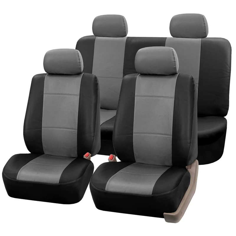 FH Group PU001GRAYBLACK114 Universal Fit Gray Black Automotive Seat Covers fits most Cars, SUVs, and Trucks (Faux Leather, Full Set with 4 Headrest Covers)