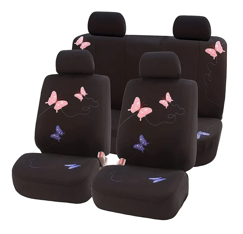 FH GROUP Car Seat Covers Full Set Butterfly Cloth - Universal Fit Automotive Seat Covers, Low Back Front Seat Covers, Solid Back Seat Cover, Washable Car Seat Cover for SUV, Sedan and Van Black