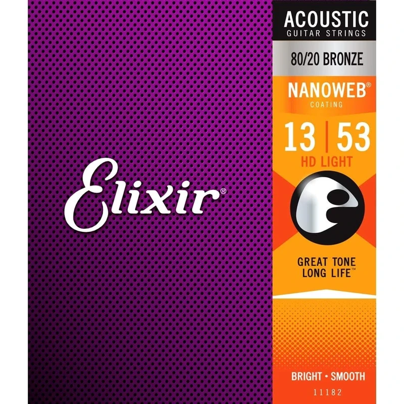 Elixir HD light 11182 80/20 bronze acoustic guitar strings 13-53 (2 PACKS)