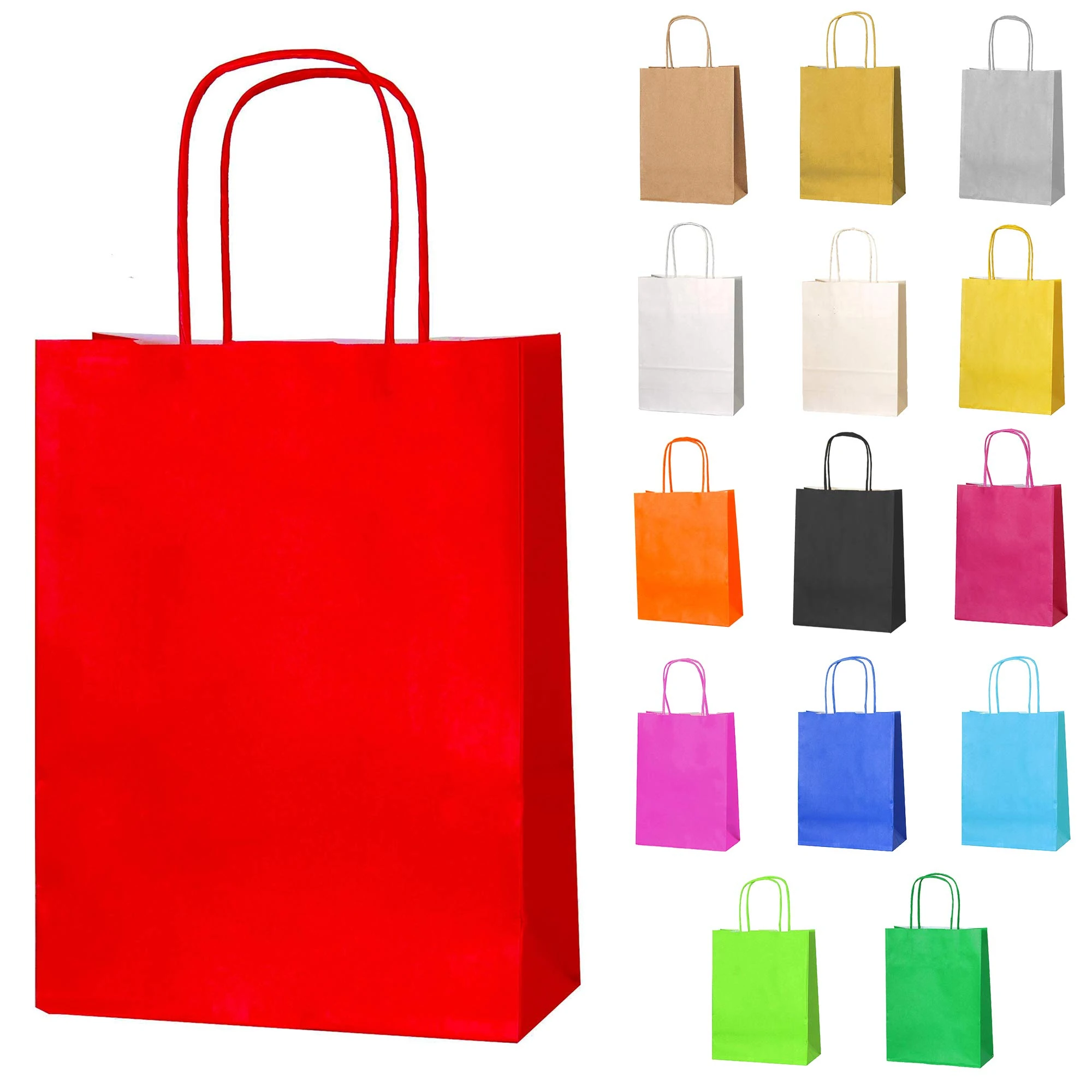 Thepaperbagstore 30 Red Small Paper Party Bags With Handles - 18x22x8cm - Colourful Paper Gift Bags for Christmas, Kids and Adults Parties, Birthdays, Weddings, Baby Showers, Hen Parties and Sweets