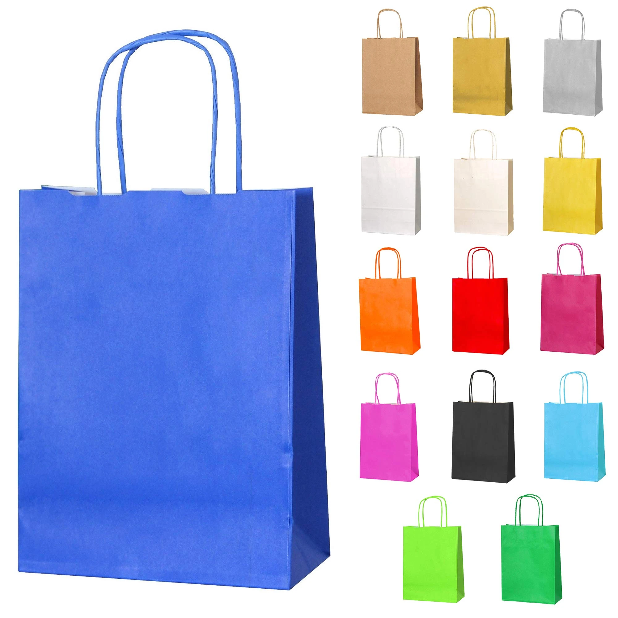 Thepaperbagstore 10 Blue Small Paper Party Bags With Handles - 18x22x8cm - Colourful Paper Gift Bags for Kids and Adults Parties, Birthdays, Weddings, Baby Showers, Hen Parties and Sweets