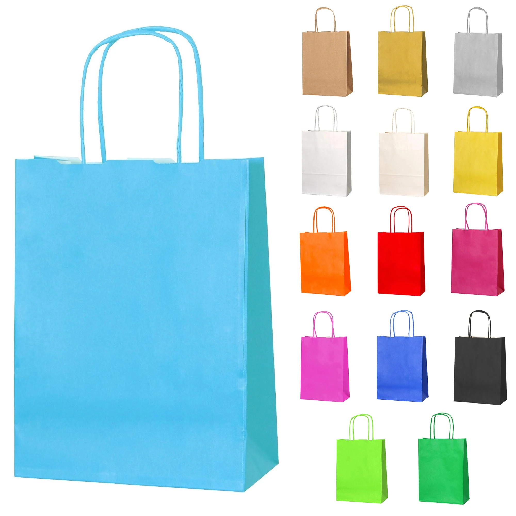 Thepaperbagstore 10 Light Blue Small Paper Party Bags With Handles - 18x22x8cm - Colourful Paper Gift Bags for Kids and Adults Parties, Birthdays, Weddings, Baby Showers, Hen Parties and Sweets