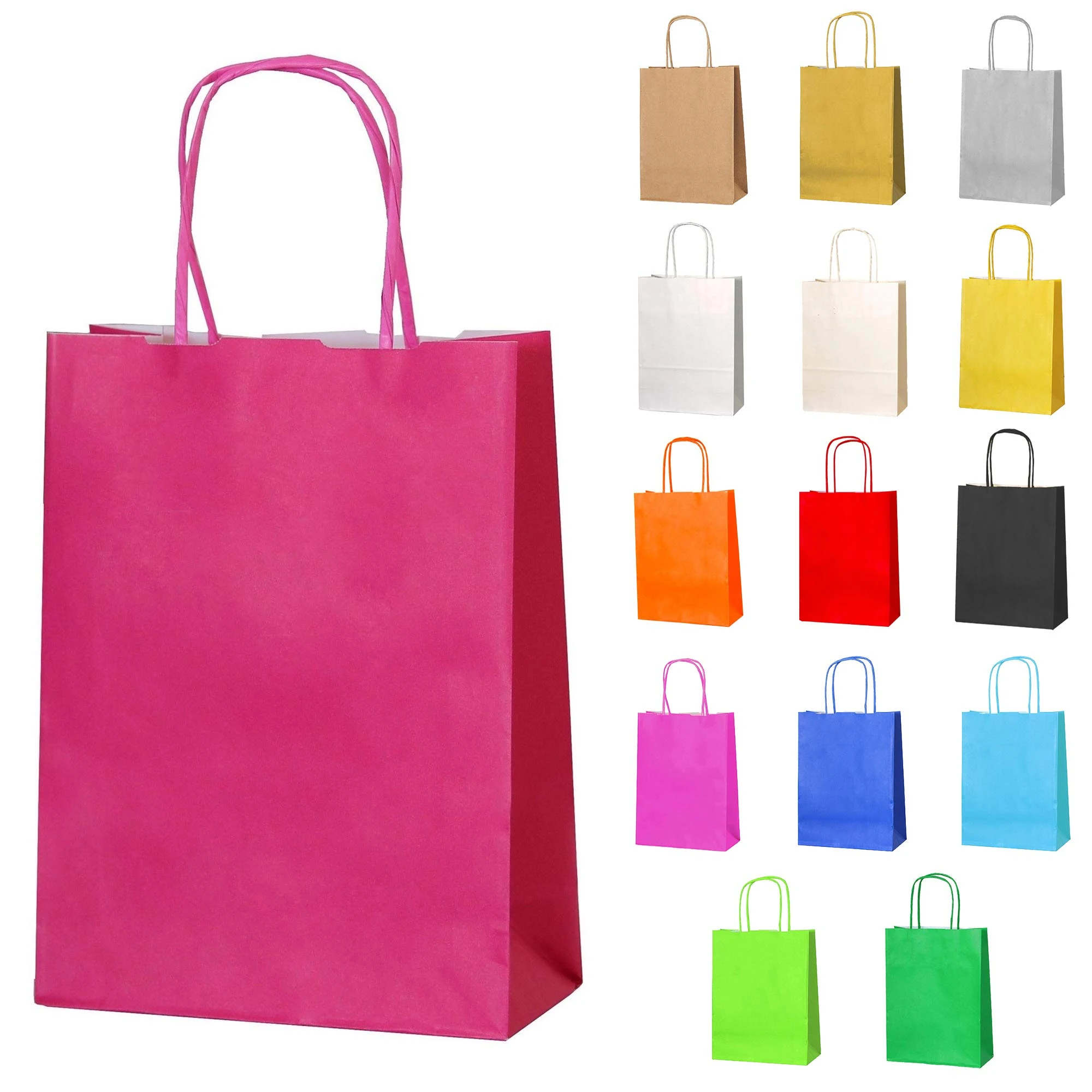 Thepaperbagstore 30 Fuchsia Small Paper Party Bags With Handles - 18x22x8cm - Colourful Paper Gift Bags for Kids and Adults Parties, Birthdays, Weddings, Baby Showers, Hen Parties and Sweets