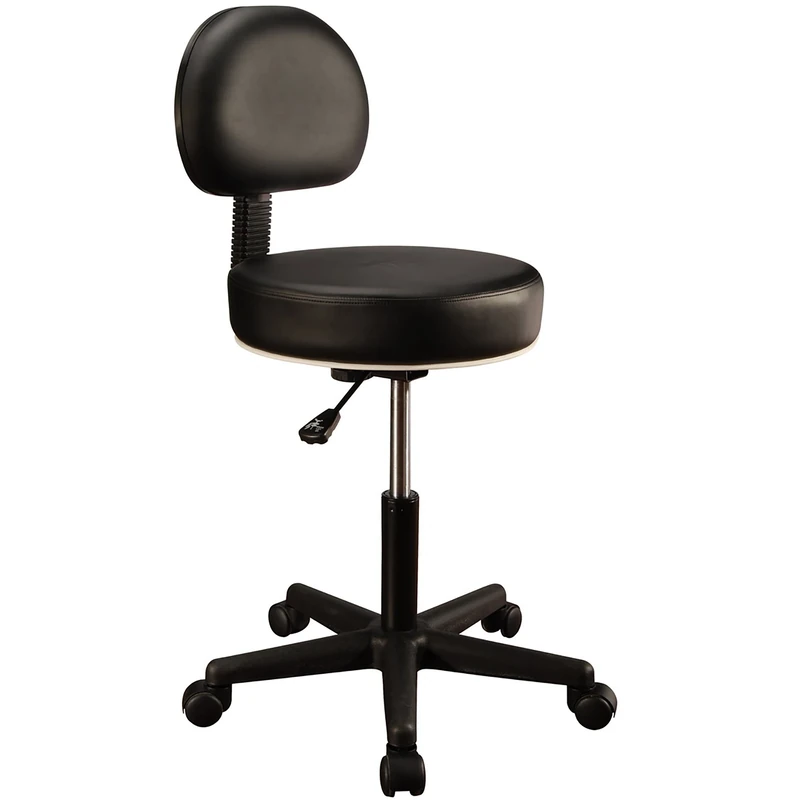 Master Massage Backrest Rolling Round Stool with backrest Swivel Rolling Height Adjustable (Black)
