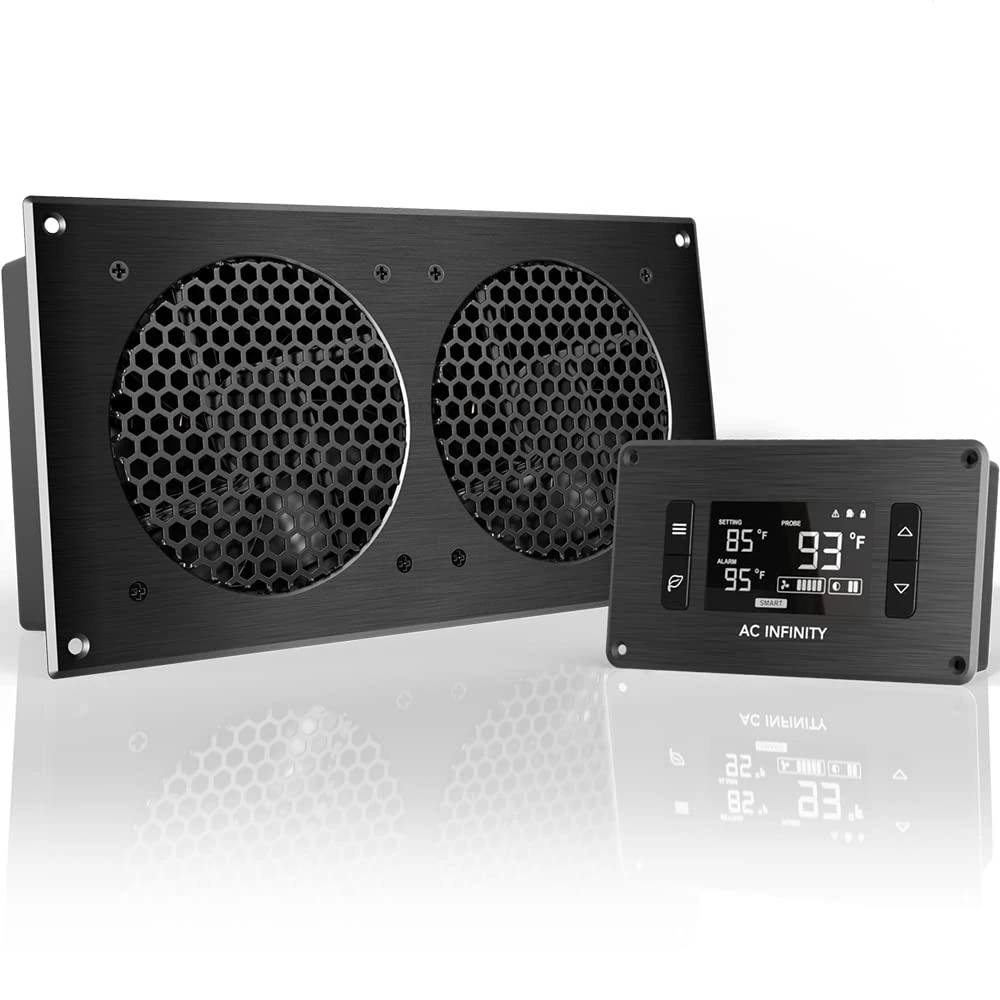 AC Infinity AIRPLATE T7, Quiet Cooling Fan System 30cm with Thermostat Control, for Home Theater AV Cabinets, 12-Inch