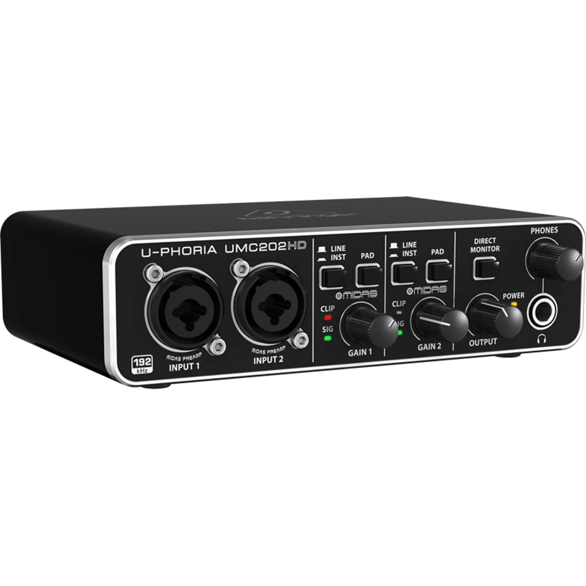 Behringer U-PHORIA UMC202HD Audiophile 2x2, 24-Bit/192 kHz USB Audio Interface with Midas Mic Preamplifiers, Compatible with PC and Mac