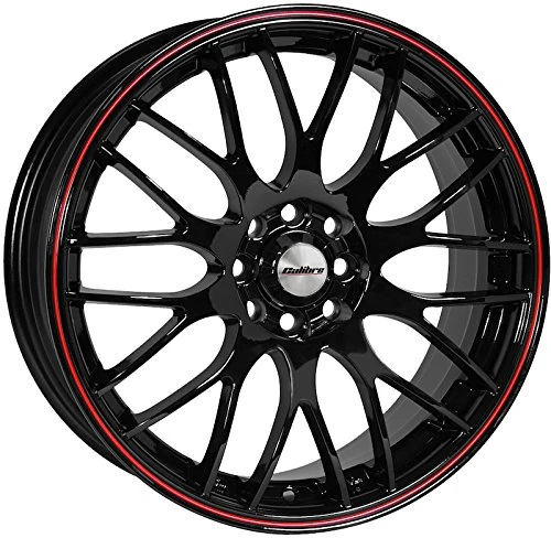Calibre Y565J-LYBA0138+_11720 Motion Alloy Wheel for Alfa Romeo 155 1992-1997, 6.5 x 15-inch, Black/Red Pinstripe